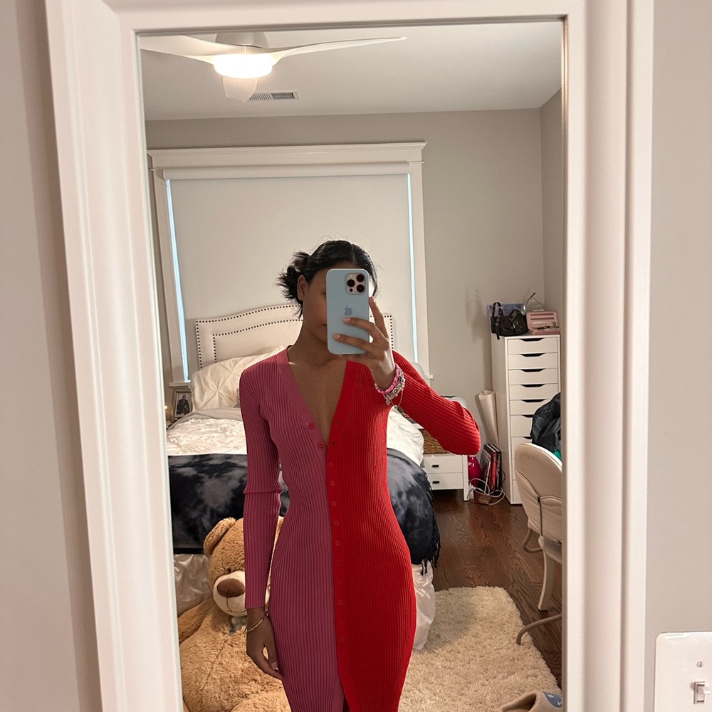 STAUD Pink and Red Shoko Dress